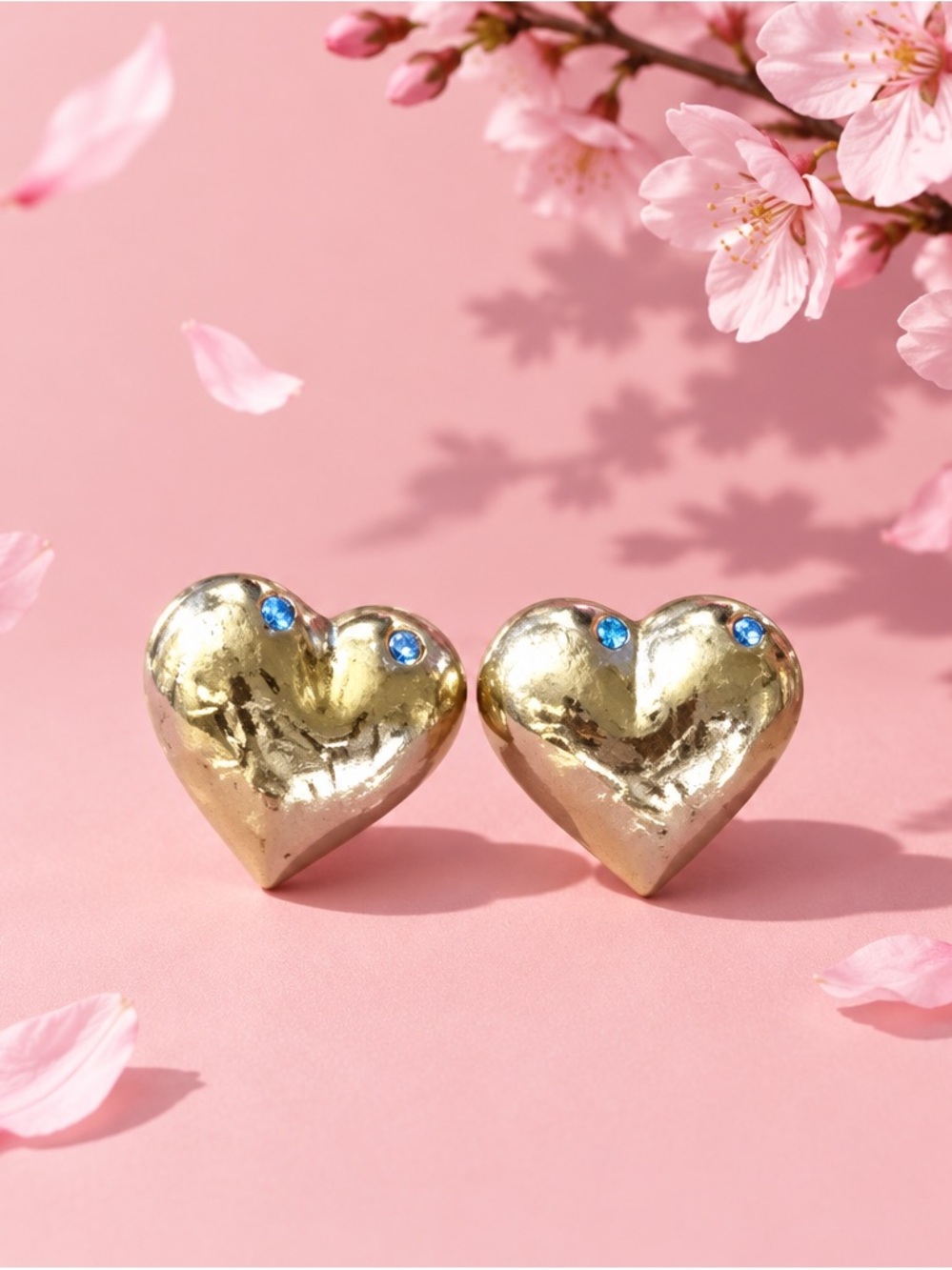 Vintage 925 Sterling Silver Gold Vermeil Heart Studs